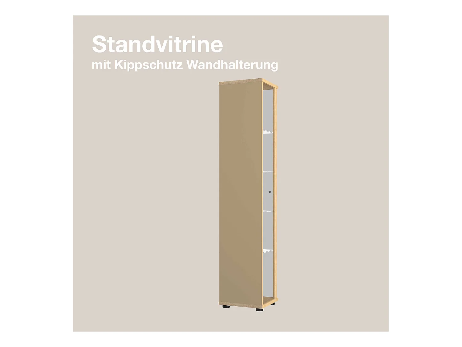 Standvitrine mit 1 Tür, 4 Höhenverstellbaren Glasböden - Mit LED-Beleuchtung- 176x37x33 cm - Buchefarben