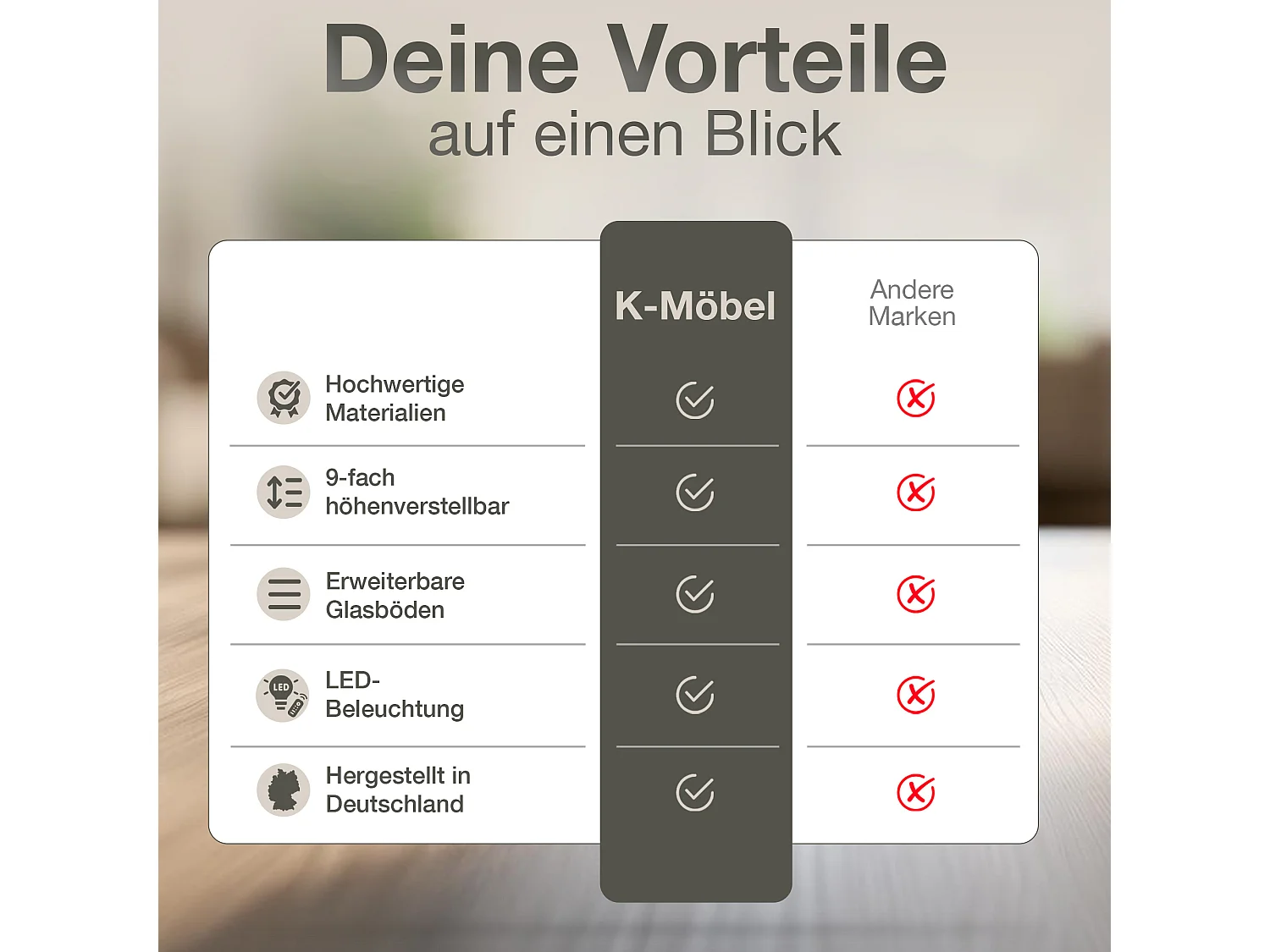 Vitrine sur pied avec 1 porte, 4 étagères en verre réglables en hauteur - Avec éclairage LED - 176x37x33 cm - Couleur hêtre