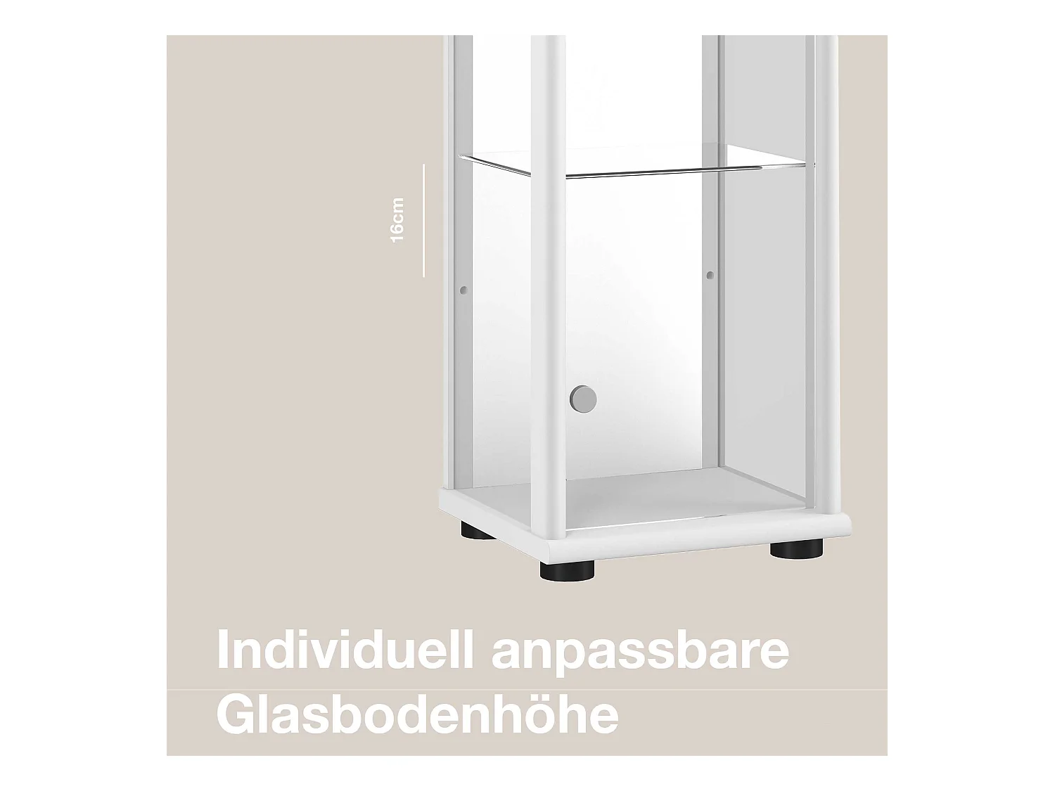 Staande vitrine met 1 deur, 4 in hoogte verstelbare glasplanken, spiegel & slot - Met LED-verlichting - 176x37x33 cm - Wit
