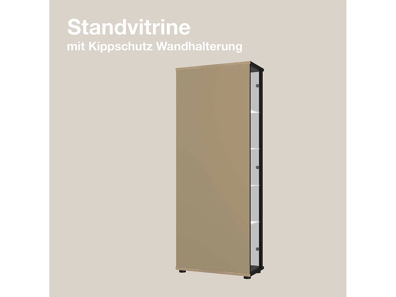 Vitrine sur pied avec 2 portes, 4 étagères en verre réglables en hauteur - Avec éclairage LED - 176x67x33 cm - Noir