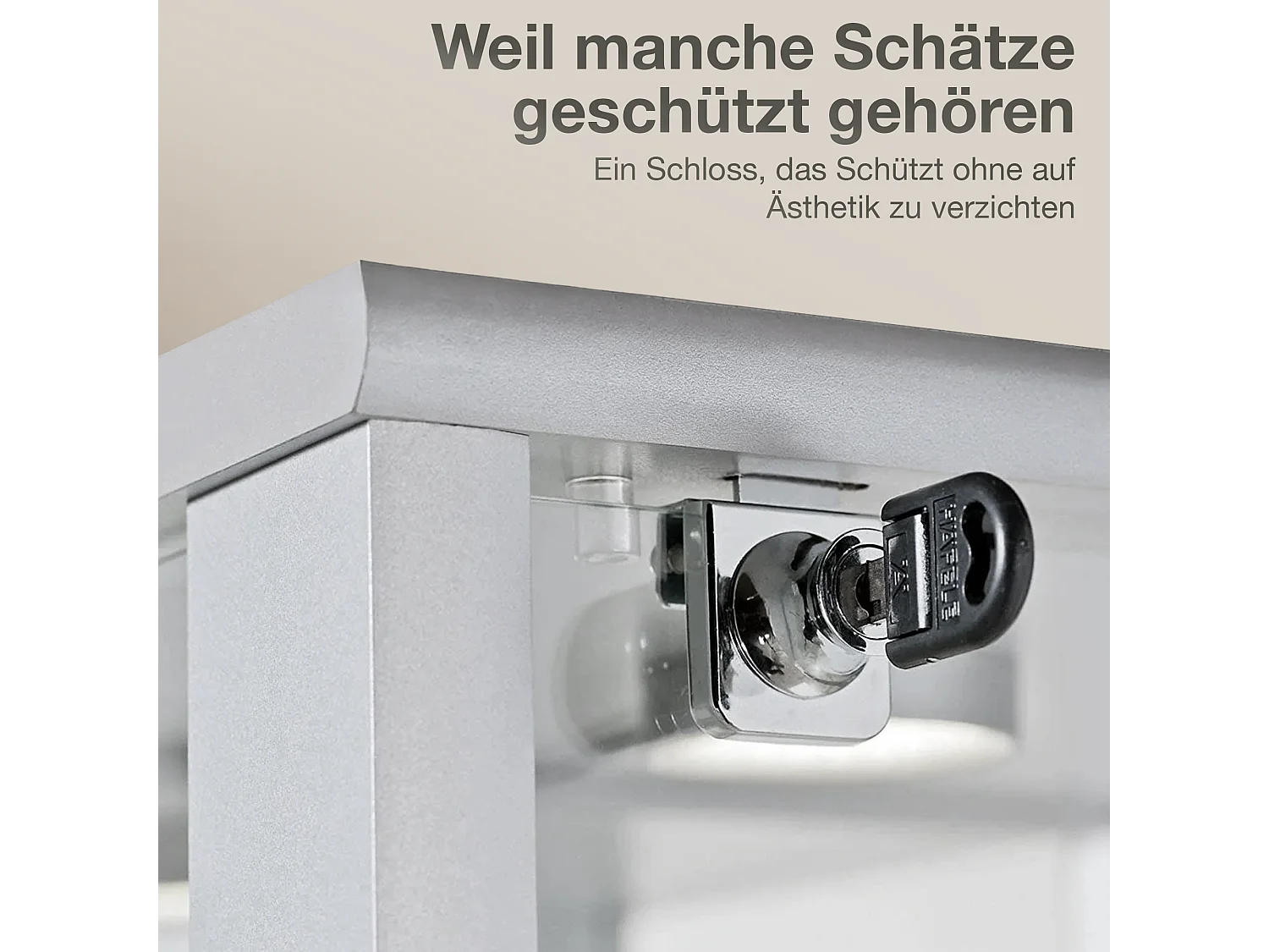 Standvitrine mit 1 Tür, 4 Höhenverstellbaren Glasböden, Spiegel & Schloss - Mit LED-Beleuchtung- 176x37x33 cm - Buchefarben