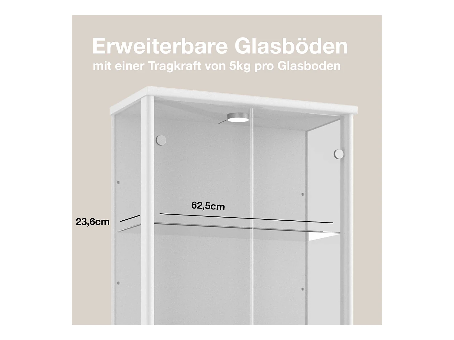 Staande vitrine met 2 deuren, 4 in hoogte verstelbare glasplanken - Met LED-verlichting - 176x67x33 cm - Wit