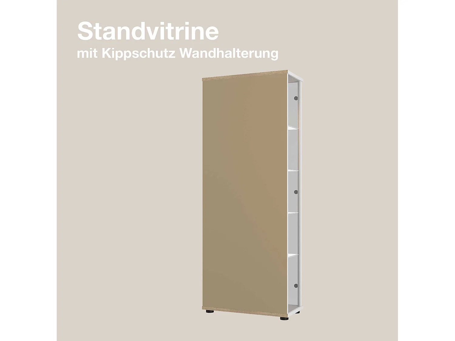 Vitrine sur pied avec 2 portes, 4 étagères en verre réglables en hauteur - Avec éclairage LED - 176x67x33 cm - Blanc