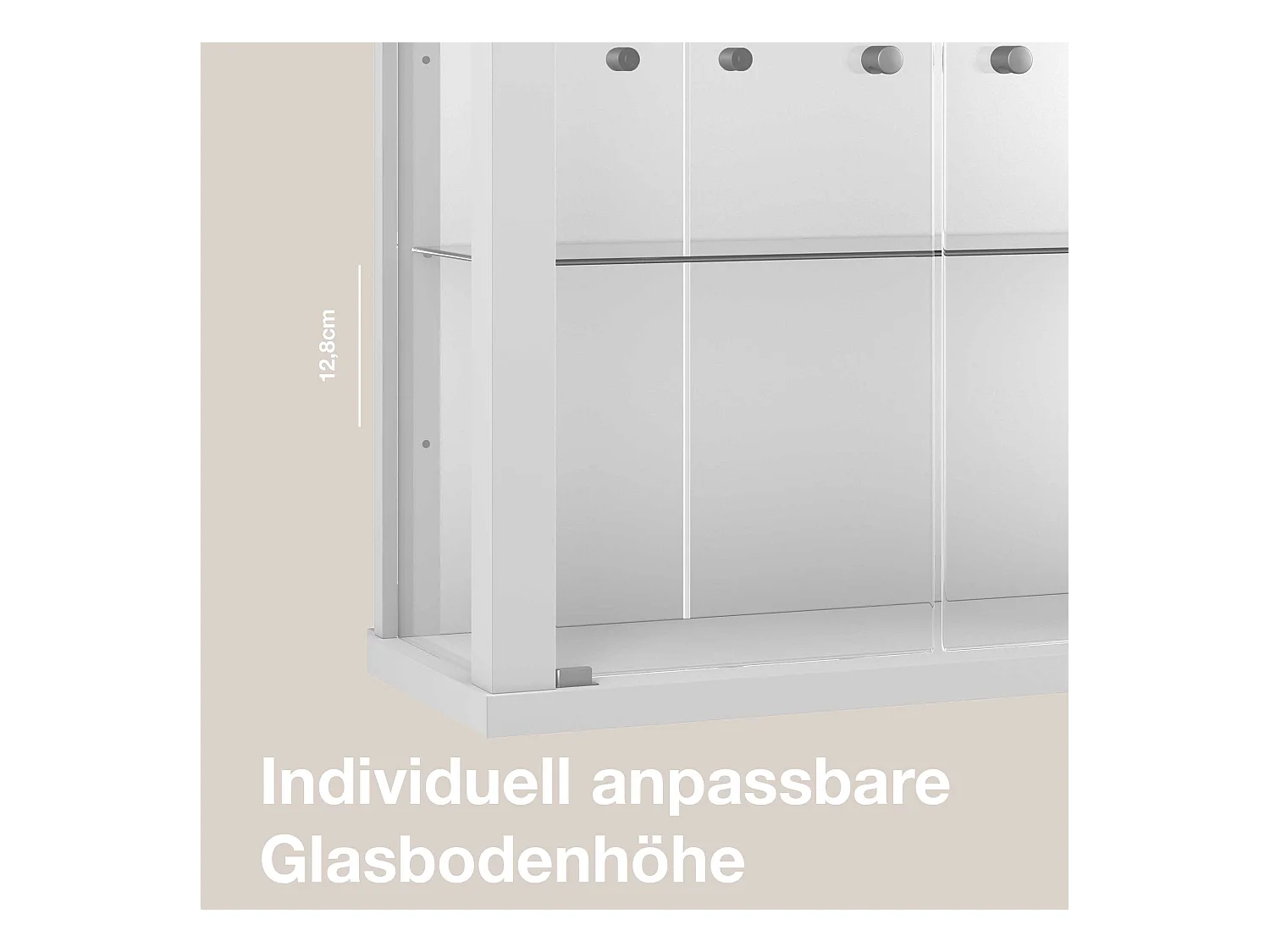 Hängevitrine mit 2 Türen, 2 Höhenverstellbaren Glasböden & Spiegel - Mit LED-Beleuchtung- 80x60x25 cm - Weiß