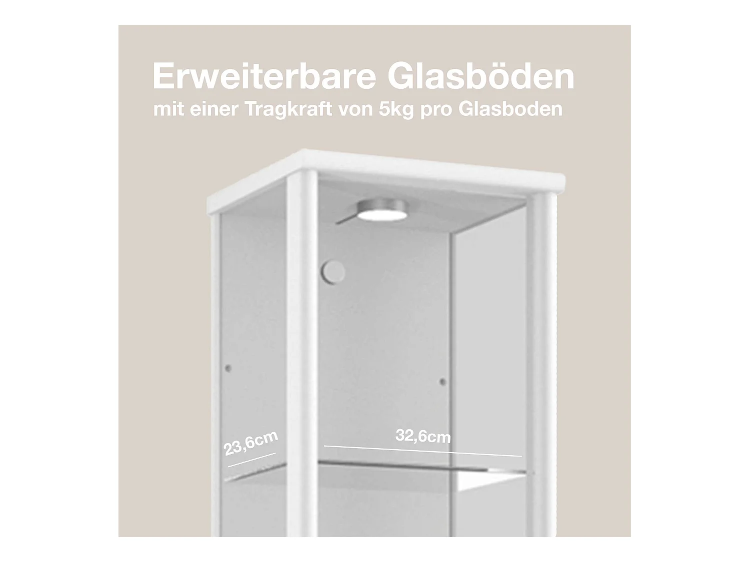 Standvitrine mit 1 Tür, 4 Höhenverstellbaren Glasböden - Mit LED-Beleuchtung- 176x37x33 cm - Weiß