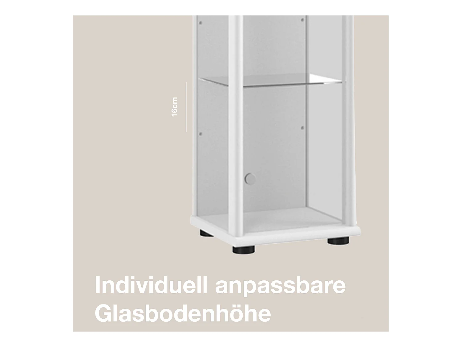Standvitrine mit 1 Tür, 4 Höhenverstellbaren Glasböden - Mit LED-Beleuchtung- 176x37x33 cm - Weiß