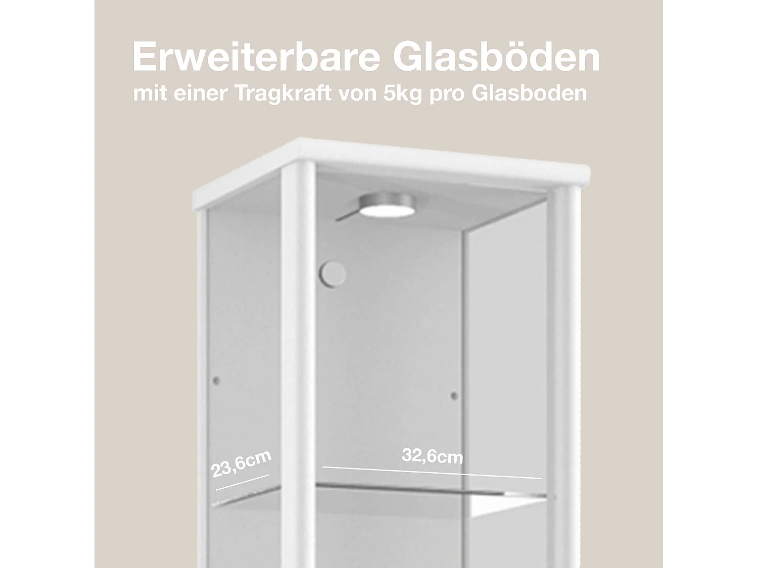 Vitrine sur pied avec 1 porte, 4 étagères en verre réglables en hauteur - Avec éclairage LED - 176x37x33 cm - Blanc