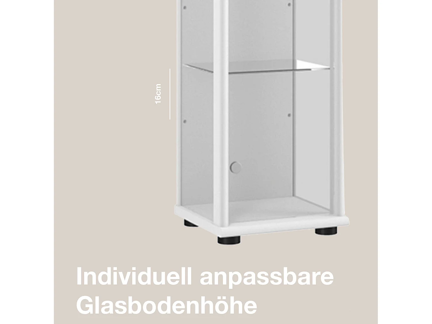 Vitrine sur pied avec 1 porte, 4 étagères en verre réglables en hauteur - Avec éclairage LED - 176x37x33 cm - Blanc