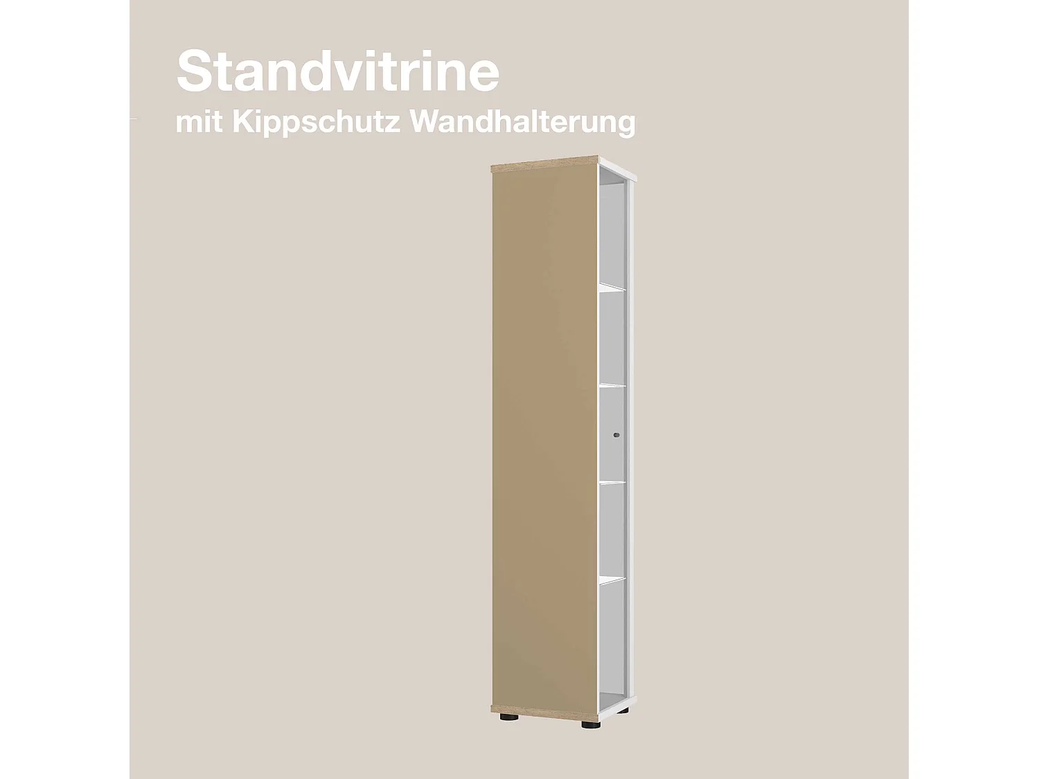 Vitrine sur pied avec 1 porte, 4 étagères en verre réglables en hauteur - Avec éclairage LED - 176x37x33 cm - Blanc