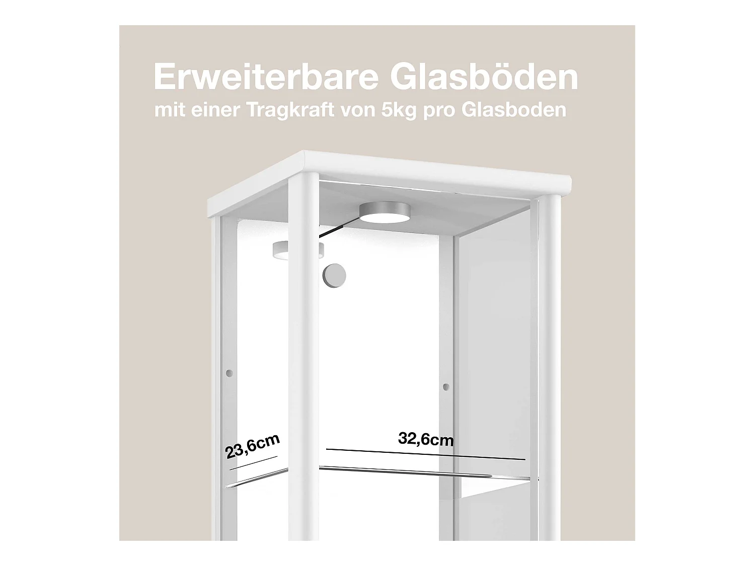 Staande vitrine met 1 deur, 4 in hoogte verstelbare glasplanken & spiegel - Met LED-verlichting - 176x37x33 cm - Wit