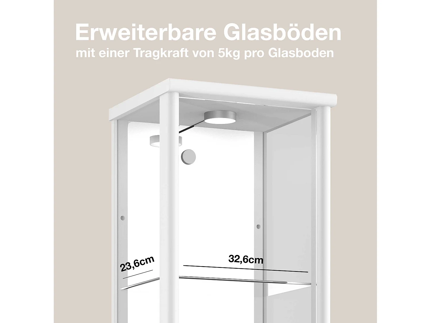 Vitrine sur pied avec 1 porte, 4 étagères en verre réglables en hauteur & miroir - Avec éclairage LED - 176x37x33 cm - Blanc