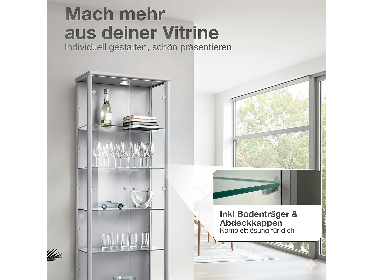 Lot de 4 étagères en verre - Transparentes - Pour vitrines sur pied avec 2 portes