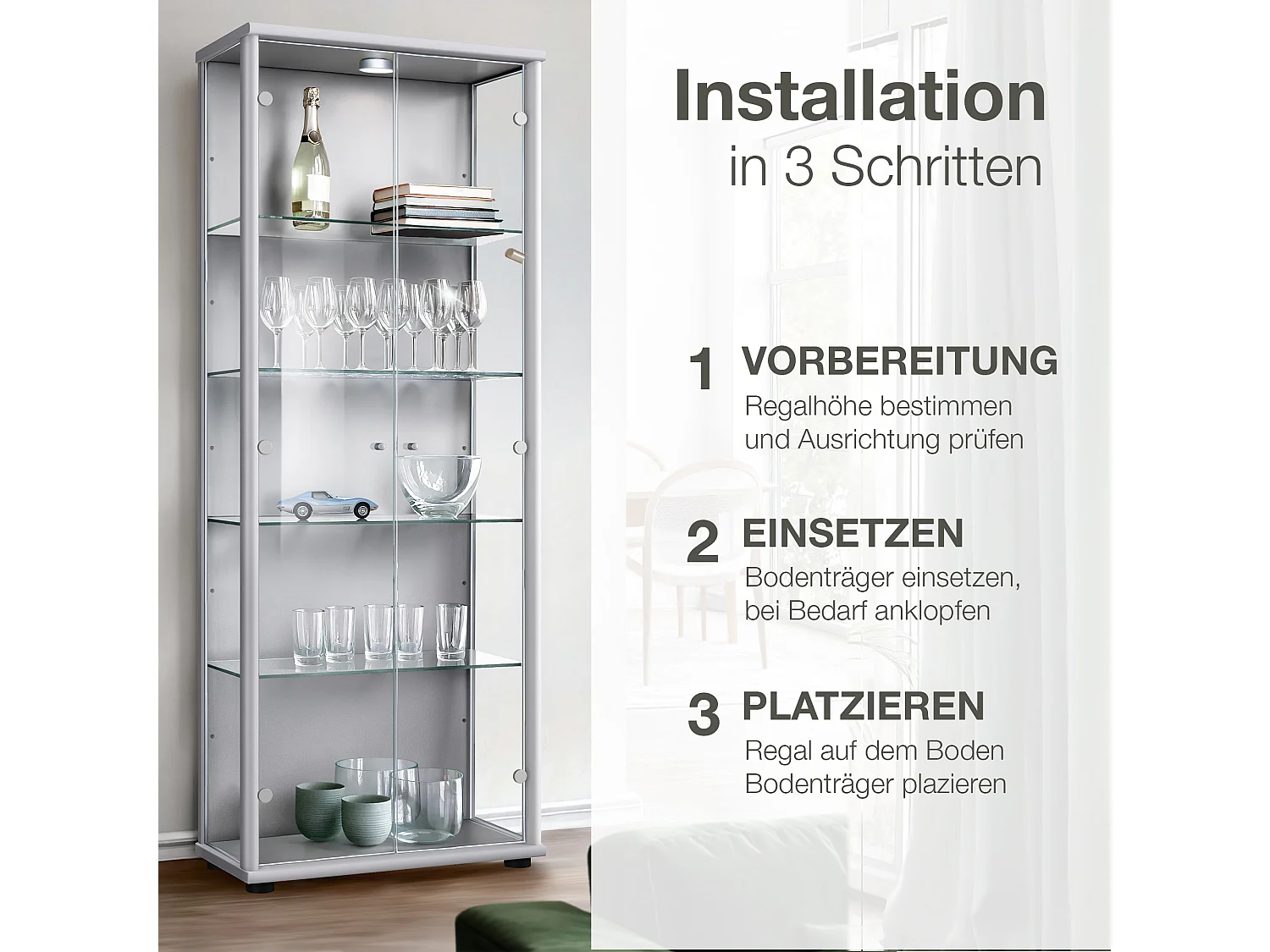 Lot de 4 étagères en verre - Transparentes - Pour vitrines sur pied avec 2 portes