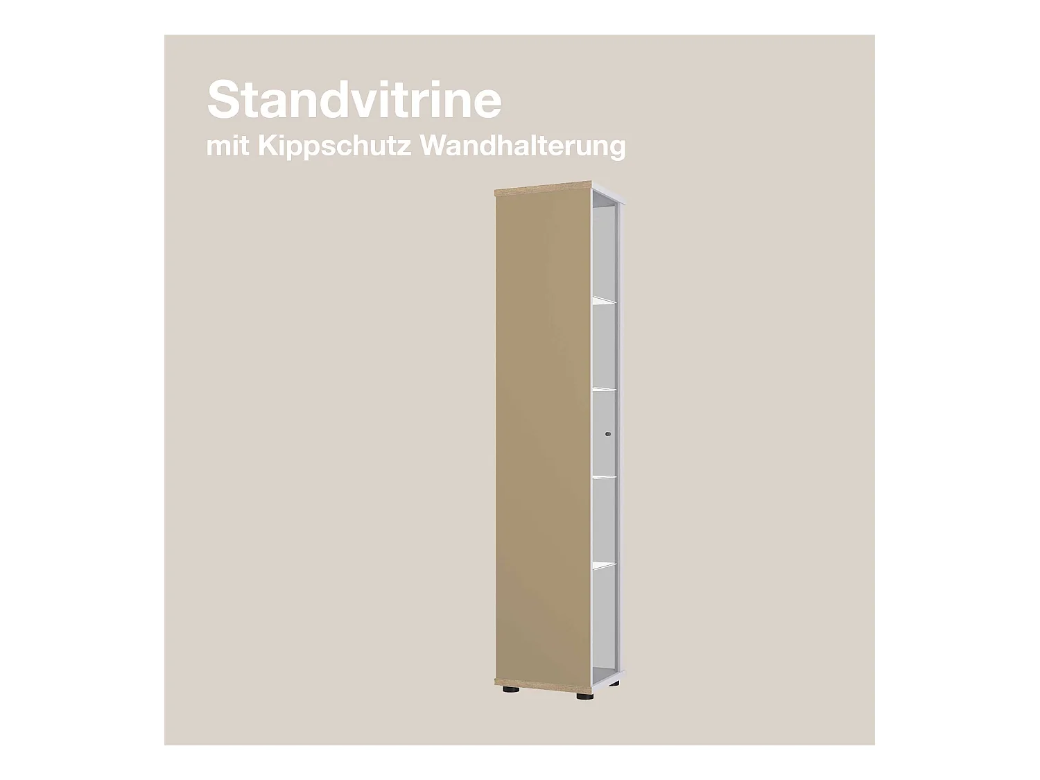 Standvitrine mit 1 Tür, 4 Höhenverstellbaren Glasböden - Mit LED-Beleuchtung- 176x37x33 cm - Silberfarben