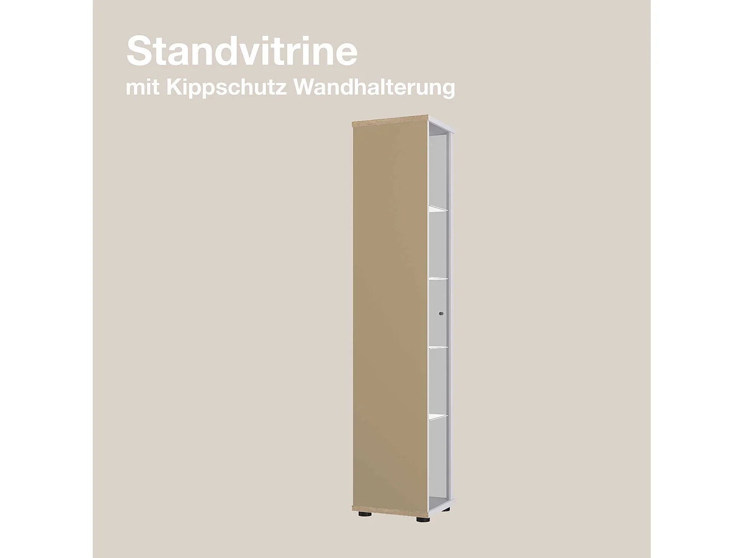 Vitrine sur pied avec 1 porte, 4 étagères en verre réglables en hauteur - Avec éclairage LED - 176x37x33 cm - Couleur argentée