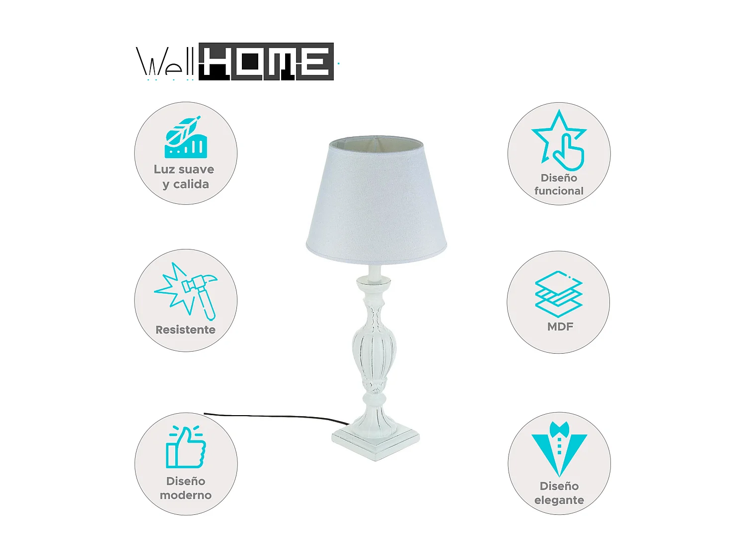 WELL HOME - Lampe droite "RENZO" en MDF blanc et lin