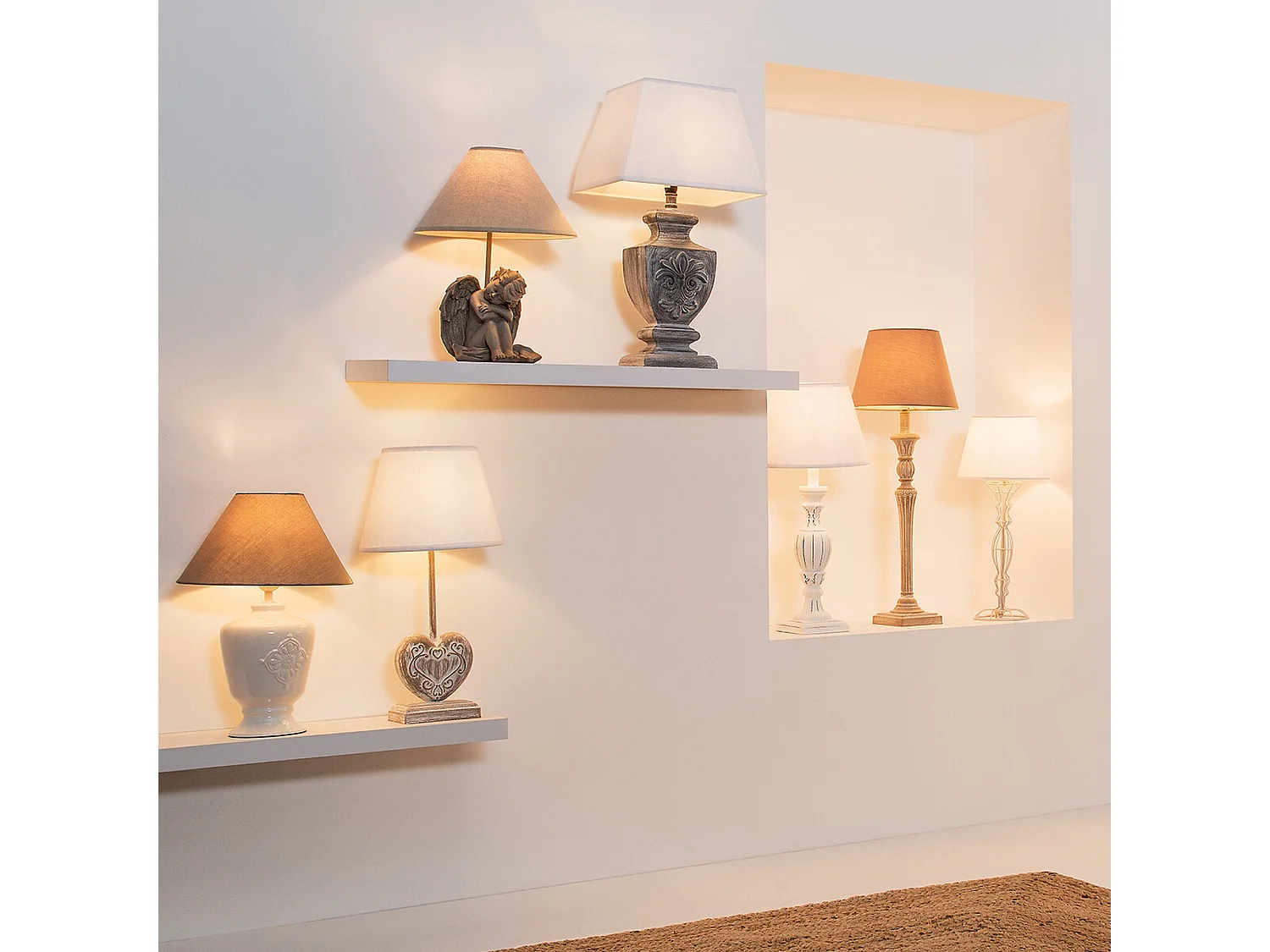 WELL HOME - Lampe droite "RENZO" en MDF blanc et lin
