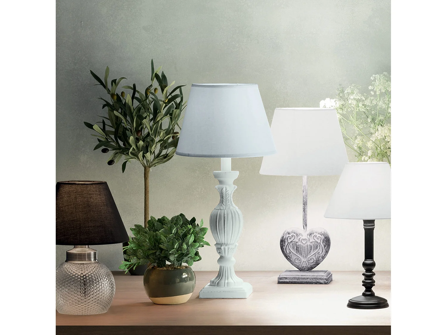 WELL HOME - Lampe droite "RENZO" en MDF blanc et lin