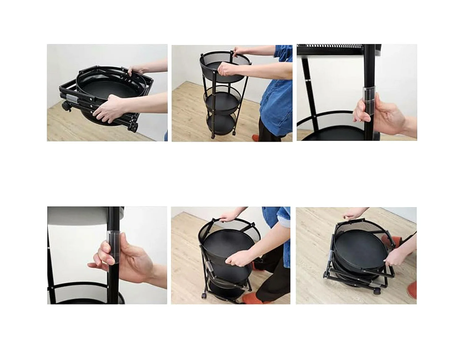 Well Home Chariot de cuisine pliant à roulettes Ø37x88cm