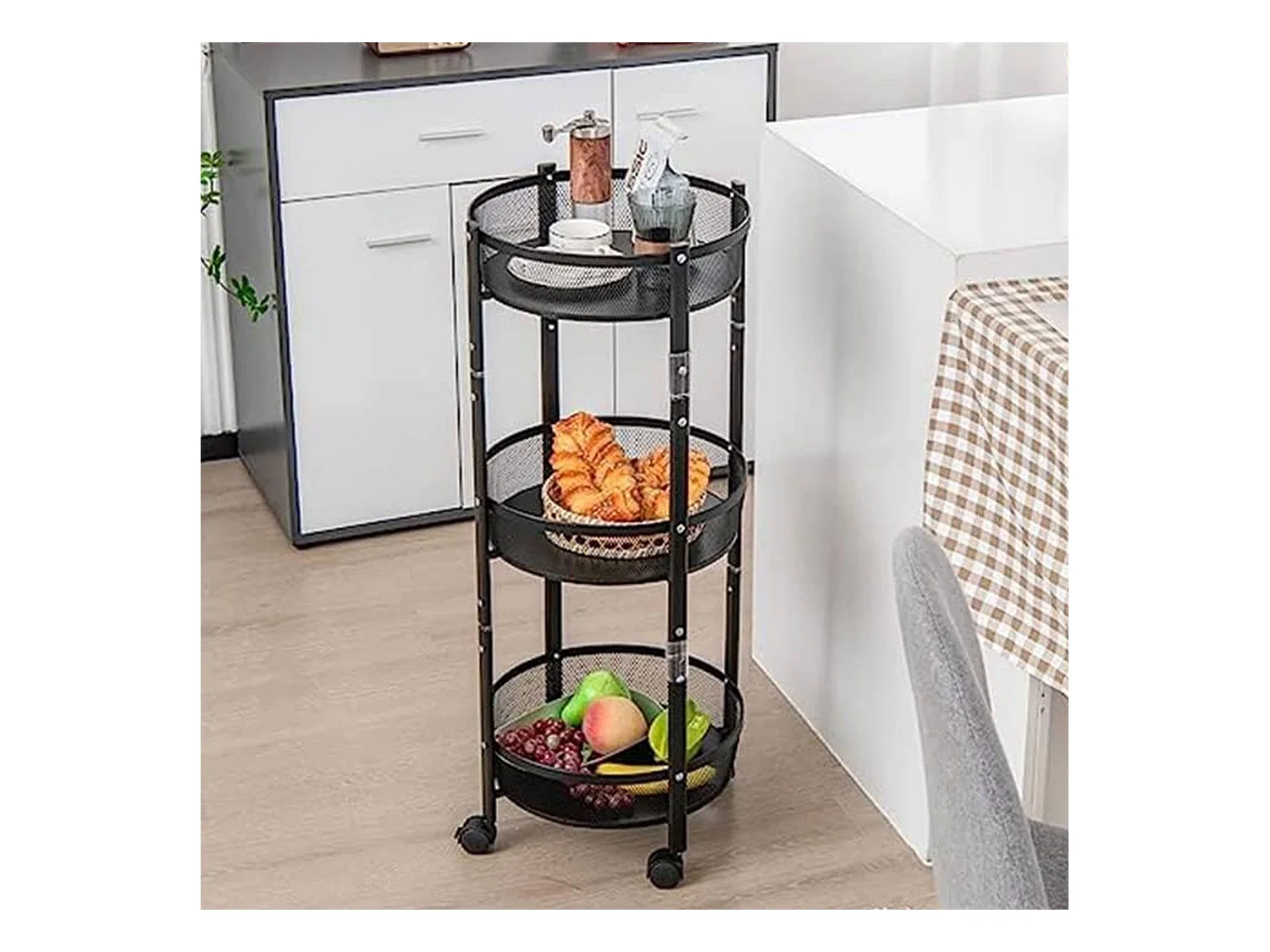 Well Home Chariot de cuisine pliant à roulettes Ø37x88cm