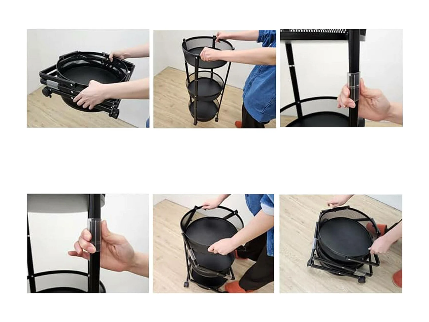 Well Home Chariot de cuisine pliant à roulettes Ø37x88cm