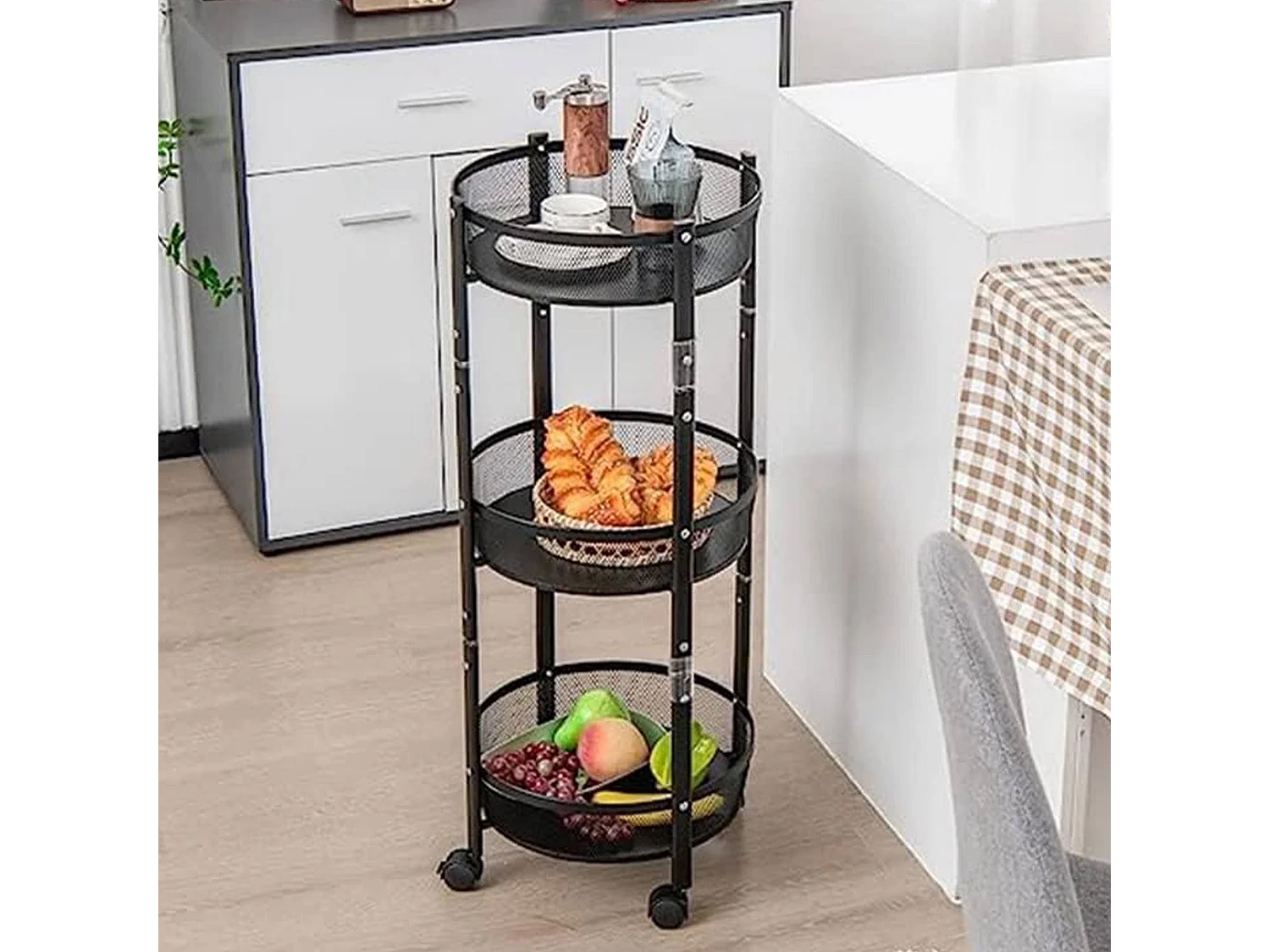 Well Home Chariot de cuisine pliant à roulettes Ø37x88cm