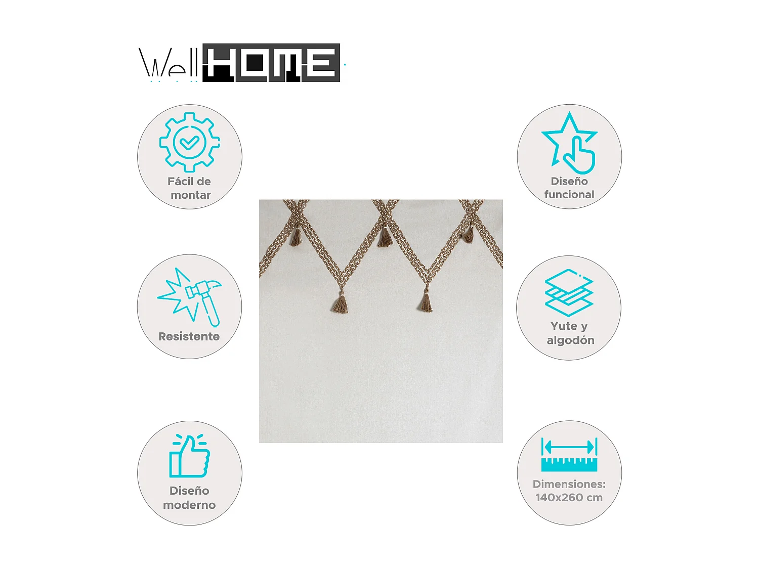 WELL HOME - Rideau en coton "Carmen" 140x260 jute