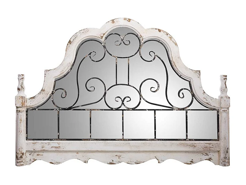 Miroir mural en bois vieilli blanc et métal 128,5x6,5x89h cm