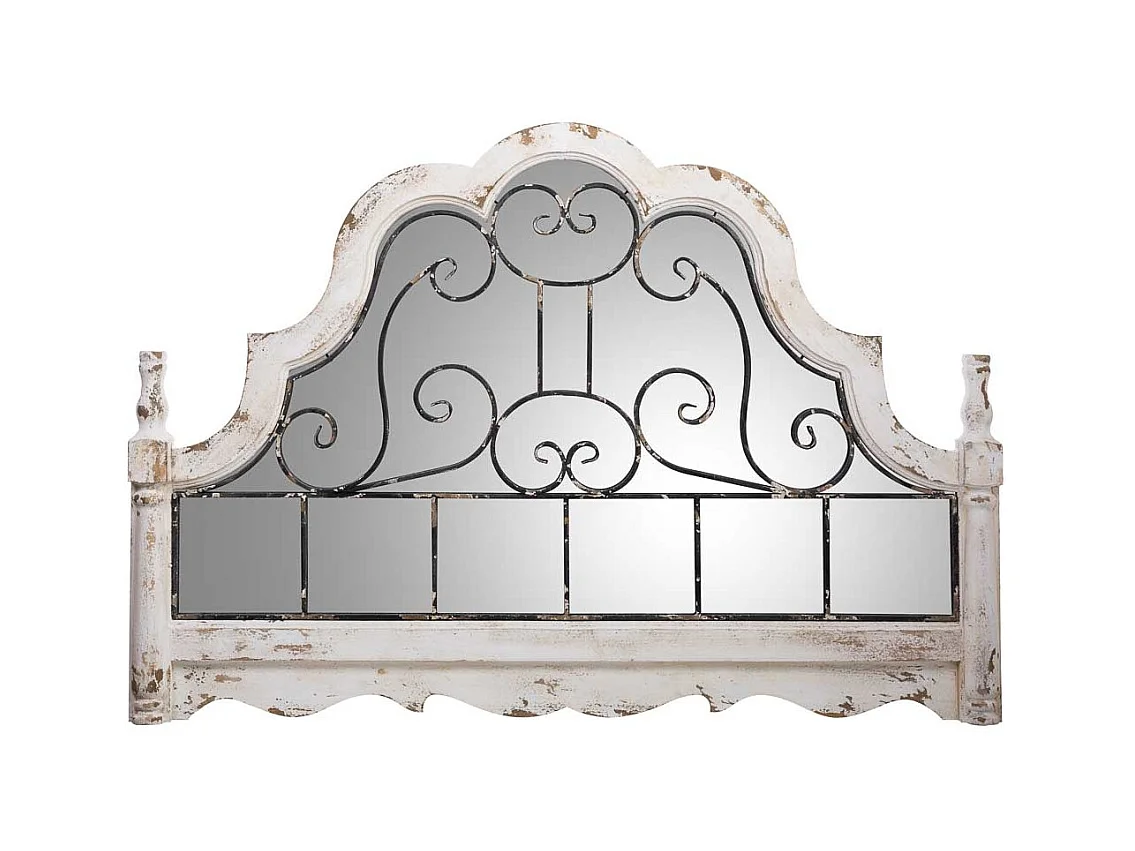 Espelho de parede em madeira envelhecida e metal branco 128,5x6,5x89h