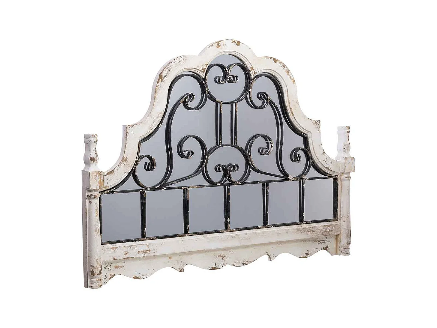 Espelho de parede em madeira envelhecida e metal branco 128,5x6,5x89h