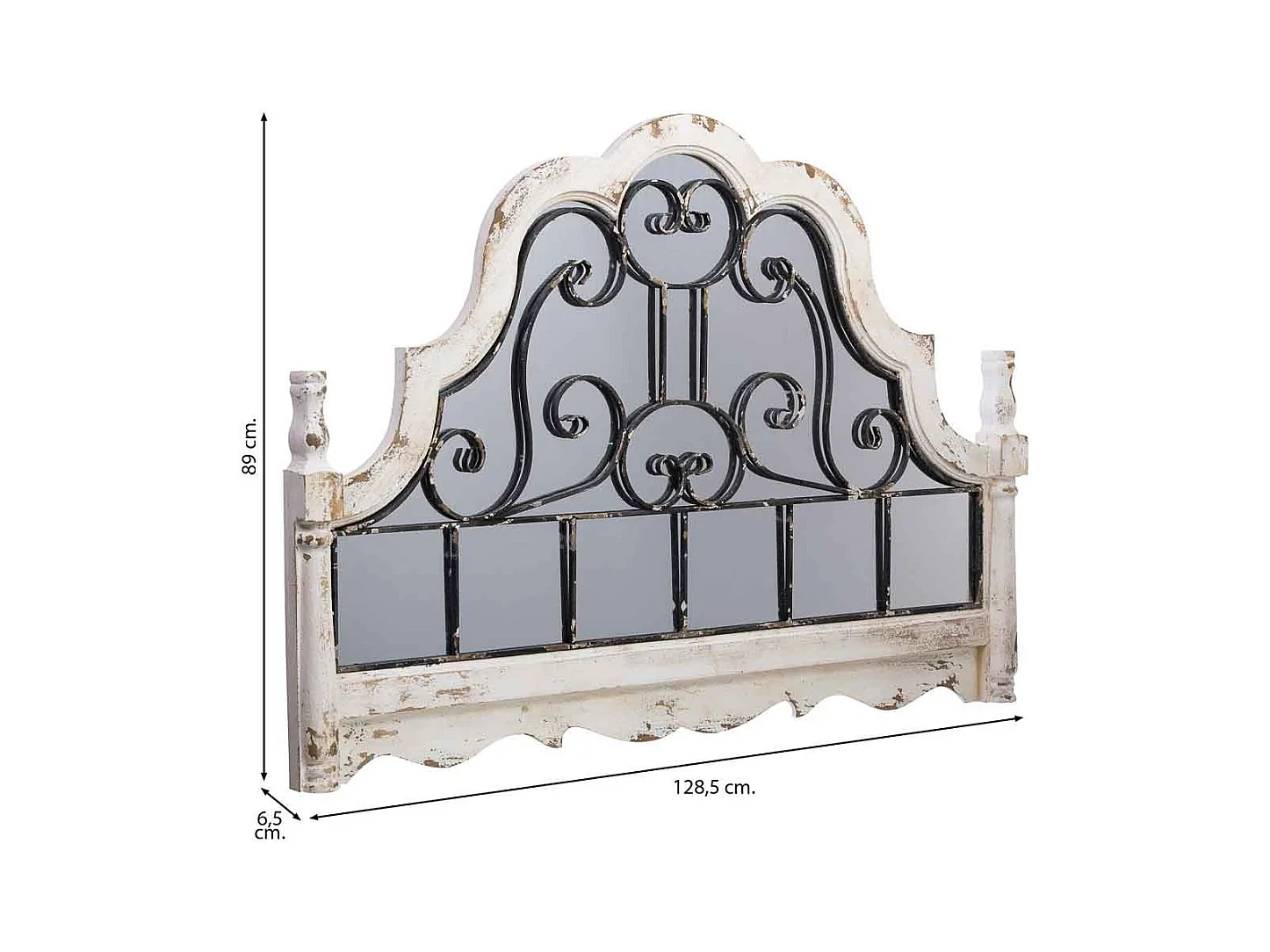 Espelho de parede em madeira envelhecida e metal branco 128,5x6,5x89h