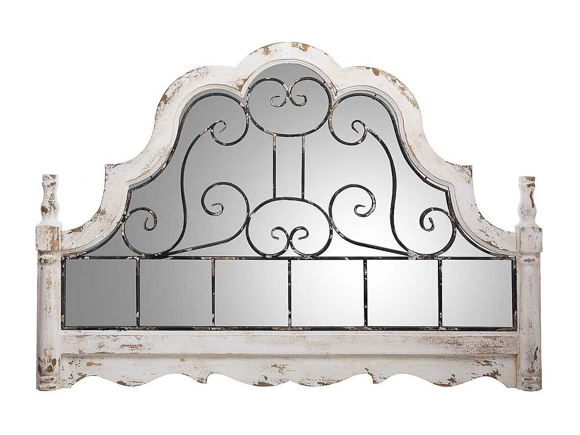 Miroir mural en bois vieilli blanc et métal 128,5x6,5x89h cm