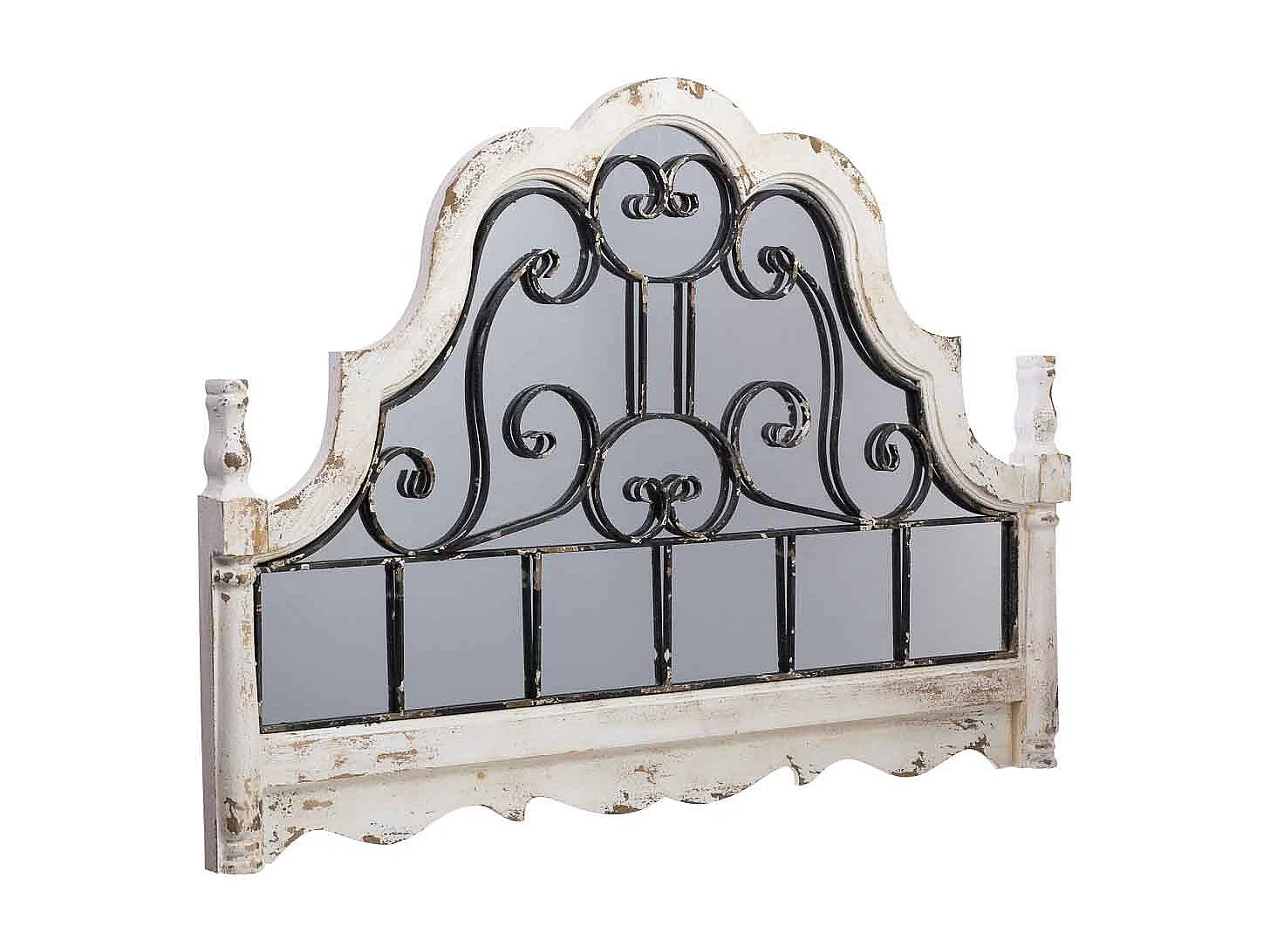 Miroir mural en bois vieilli blanc et métal 128,5x6,5x89h cm