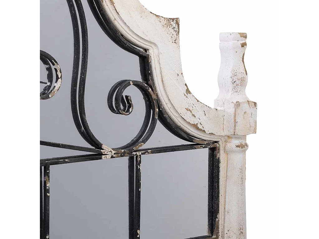 Miroir mural en bois vieilli blanc et métal 128,5x6,5x89h cm