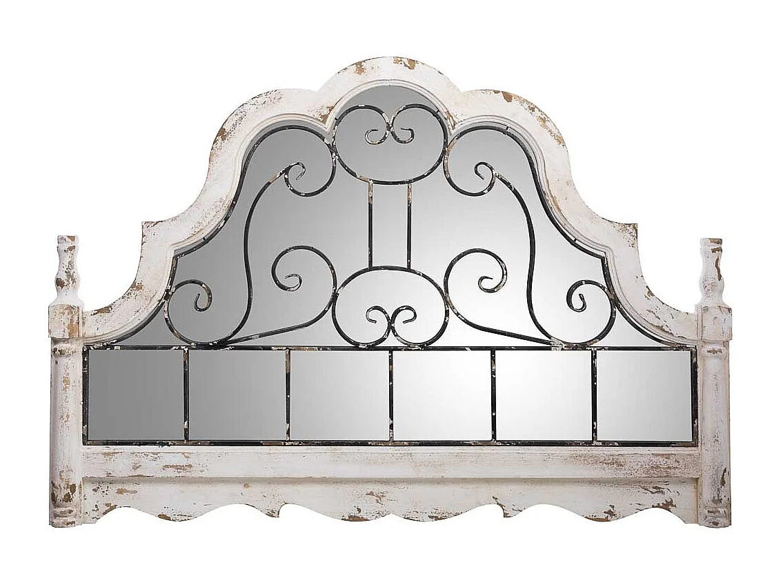 Weißer Wandspiegel aus gealtertem Holz und Metall 128,5x6,5x89 cm