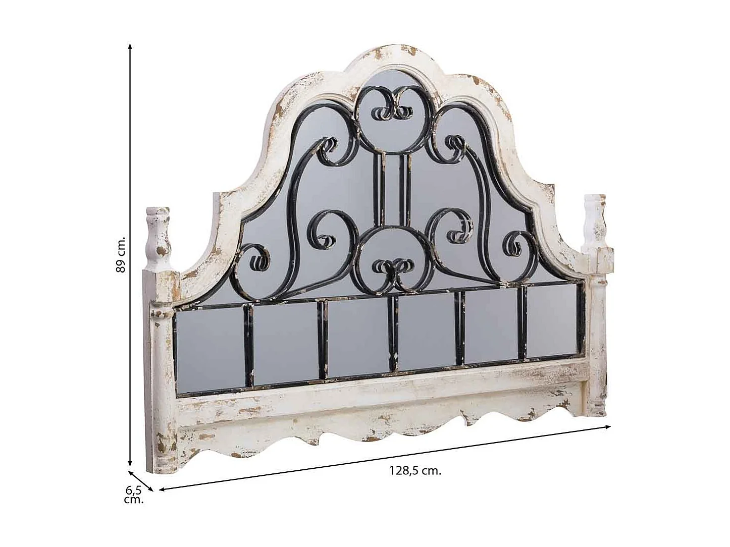 Weißer Wandspiegel aus gealtertem Holz und Metall 128,5x6,5x89 cm