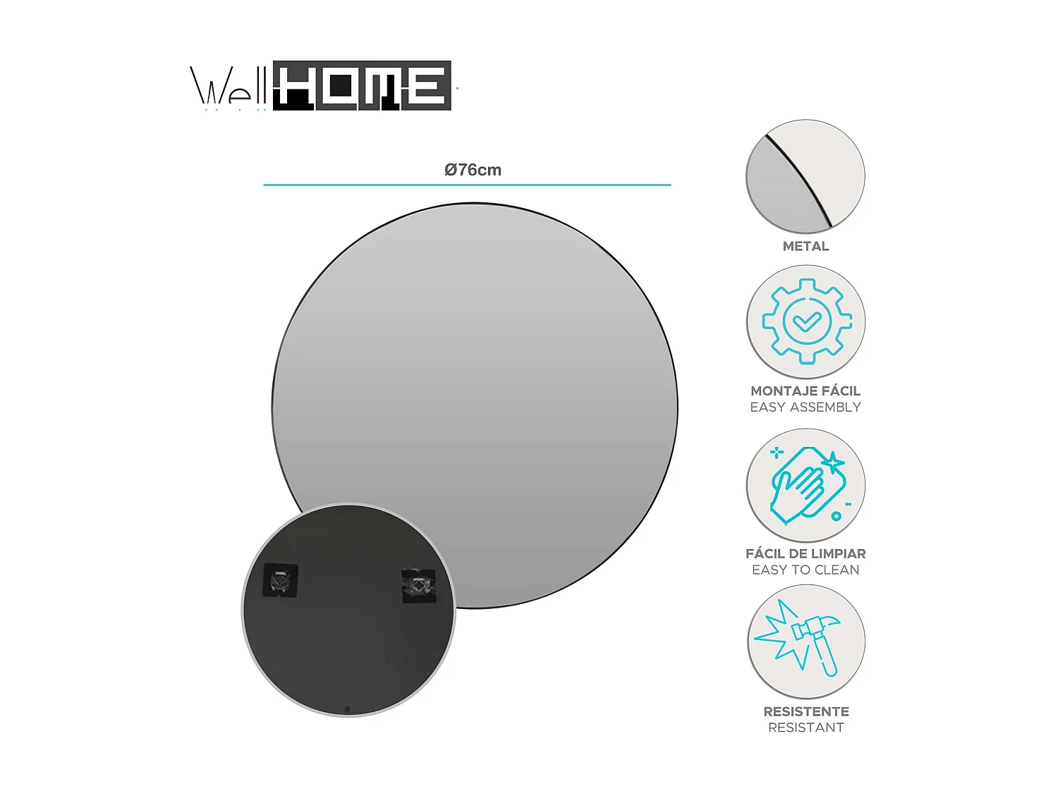 Well Home Miroir rond format Ø76cm