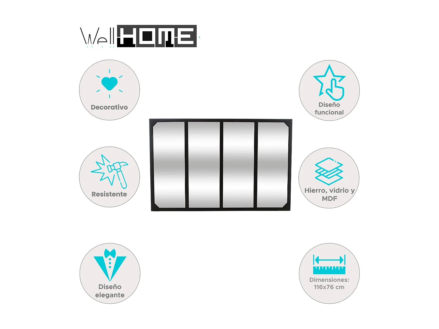 WELL HOME - Miroir Lola en métal noir 116x2,8x75,5 cm