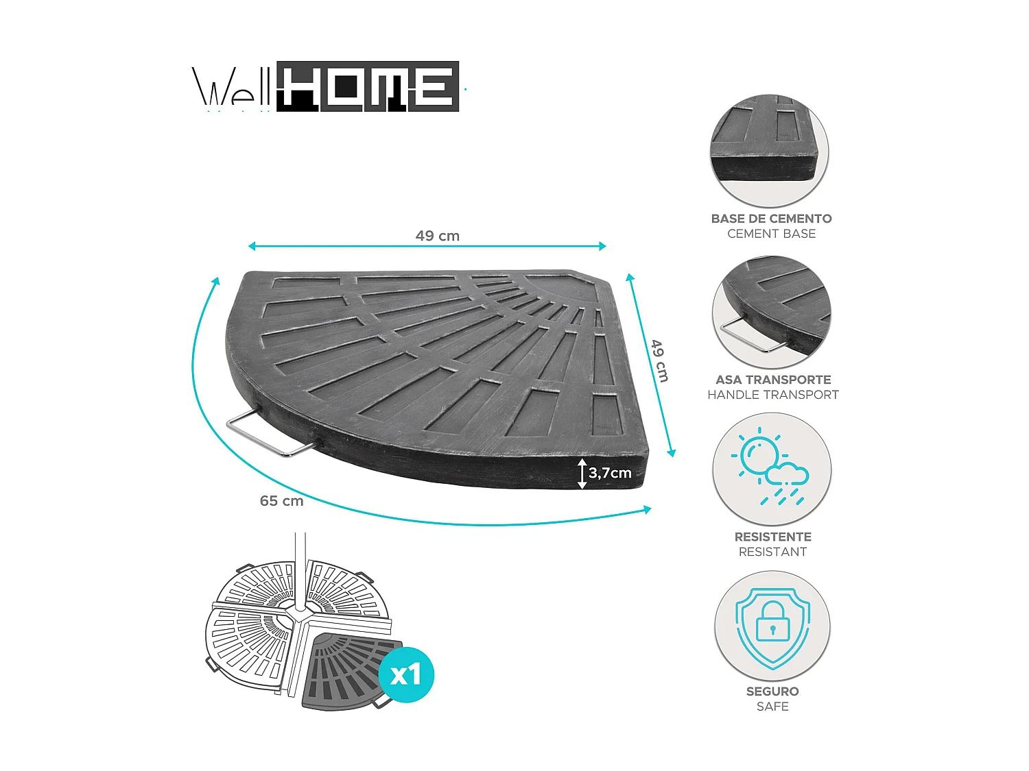 Well Home Base en Ciment pour Parasol - Design Moderne et Résistant en Noir Argent