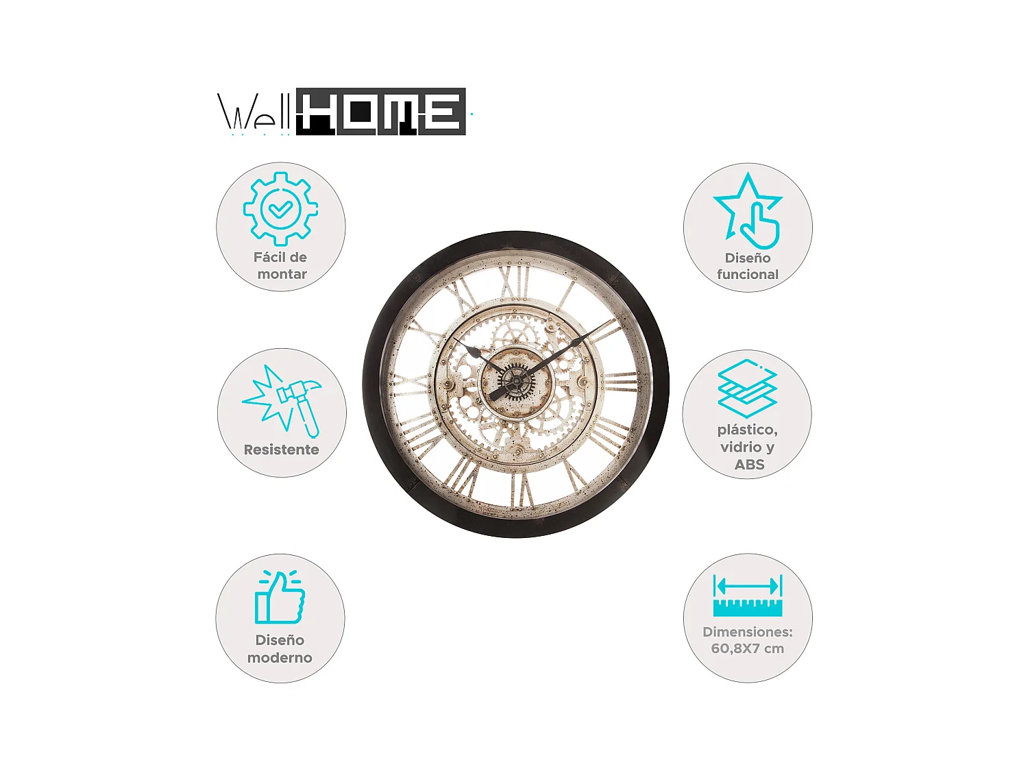 WELL HOME - Horloge mécanique en plastique Ø60,8X7