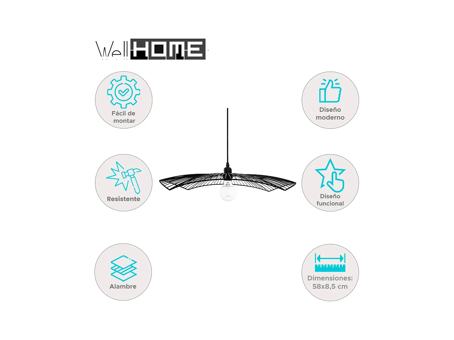 WELL HOME - Lampe chapeau suspendue en fil noir