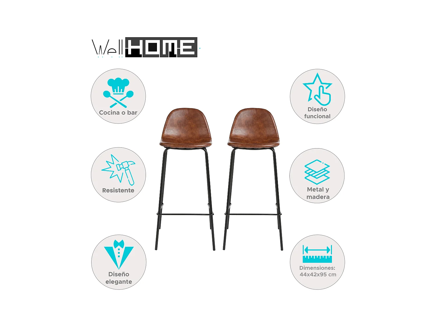 WELL HOME - Lot de 2 tabourets de bar marron "Vladi"