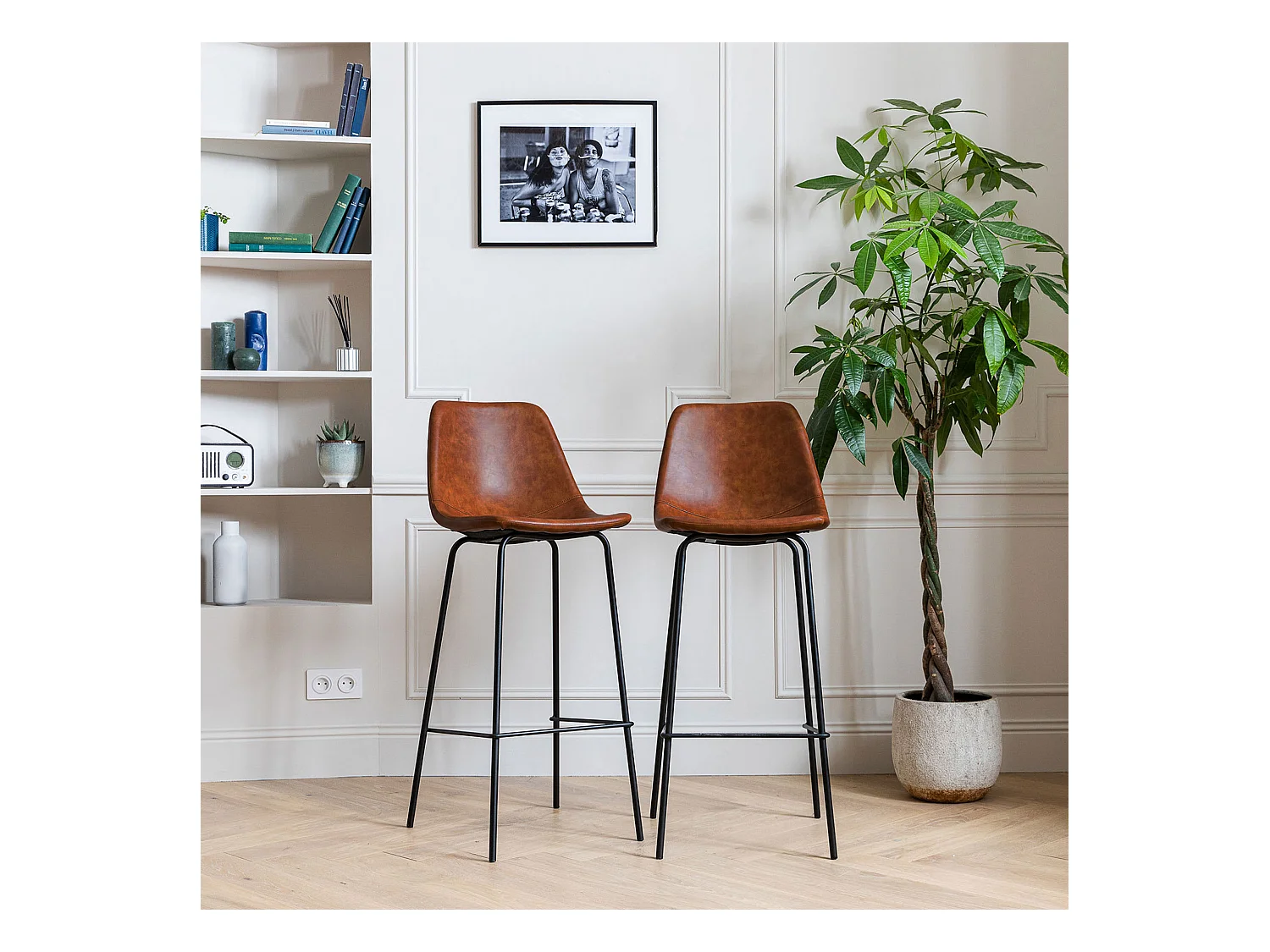 WELL HOME - Lot de 2 tabourets de bar marron "Vladi"