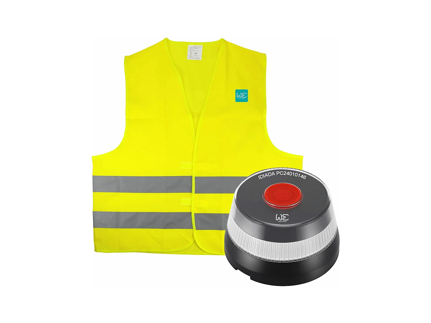 WE Ensemble de balise de secours V16 géolocalisée et reliée à la DGT 3.0 + Gilet réfléchissant 100% Polyester 12mr/m2