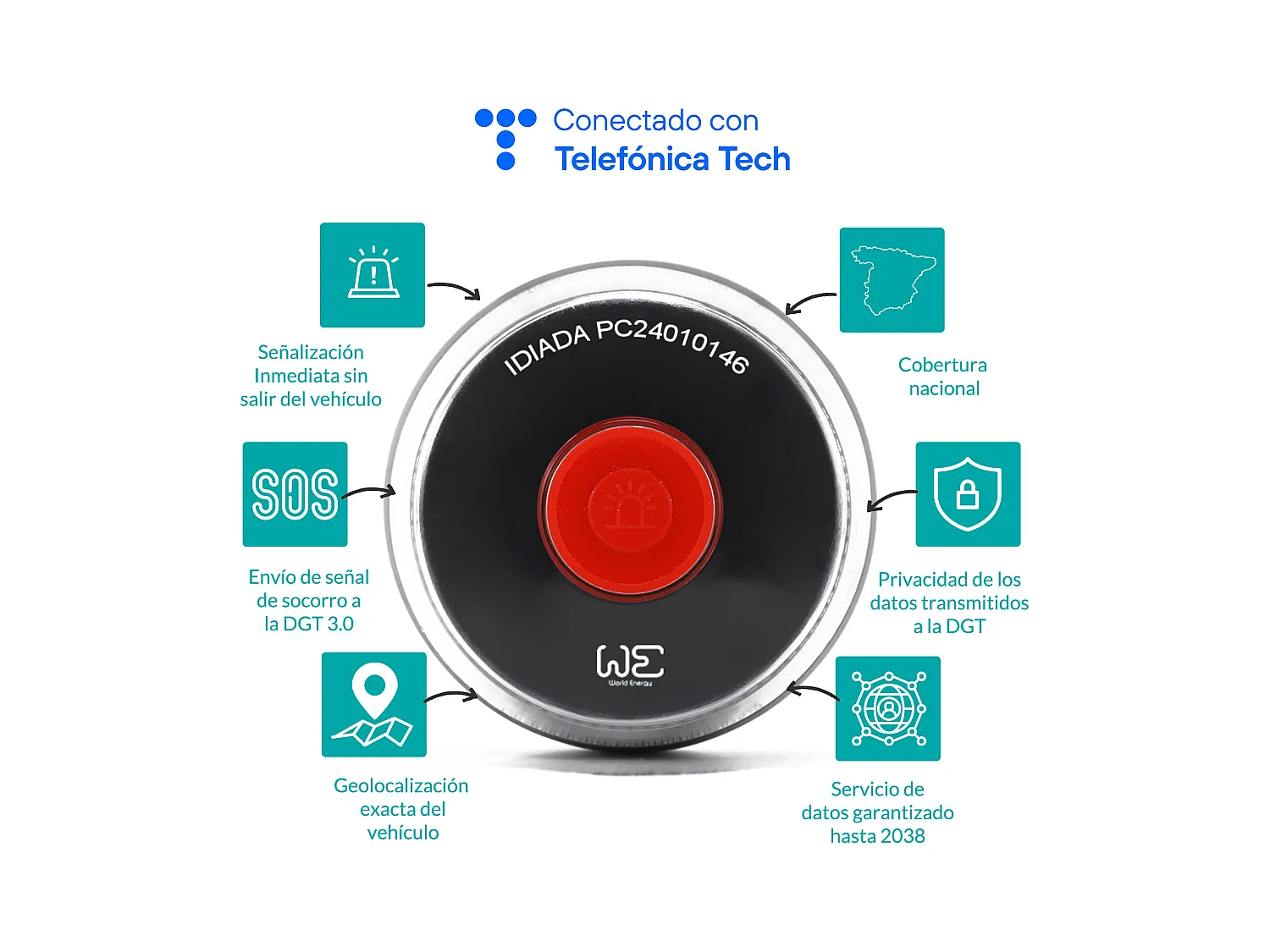 WE Ensemble de balise de secours V16 géolocalisée et reliée à la DGT 3.0 + Gilet réfléchissant 100% Polyester 12mr/m2