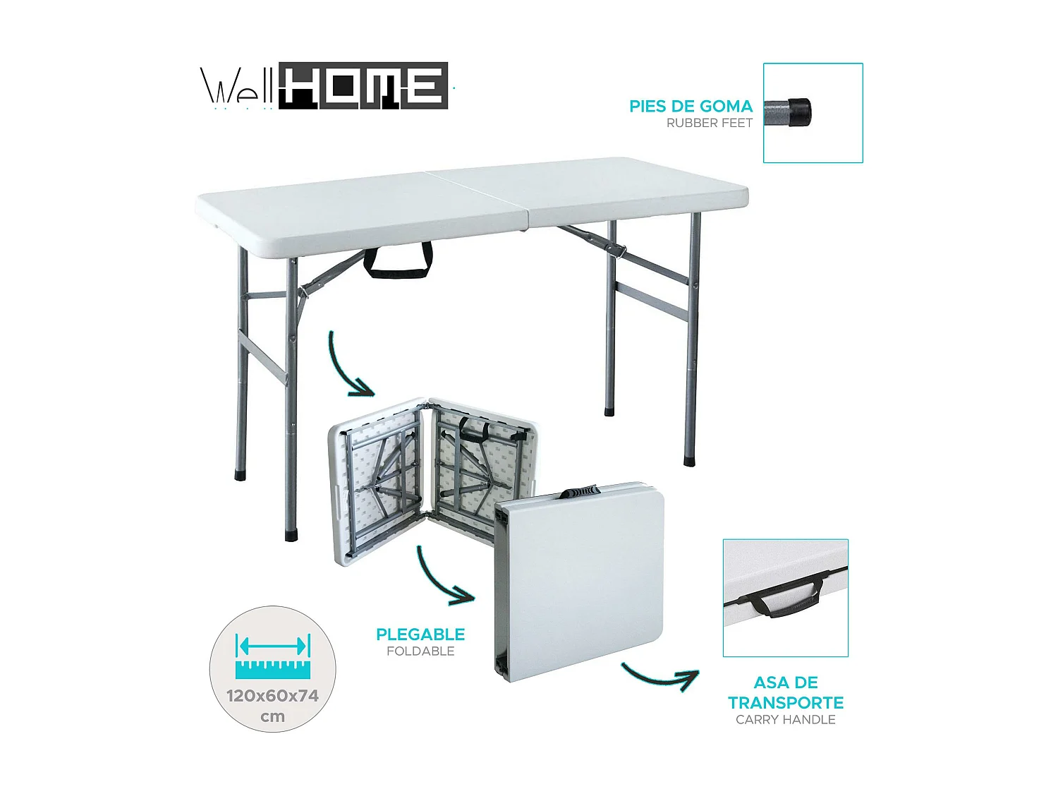 Table valise pliante Well Home 120x60x74cm