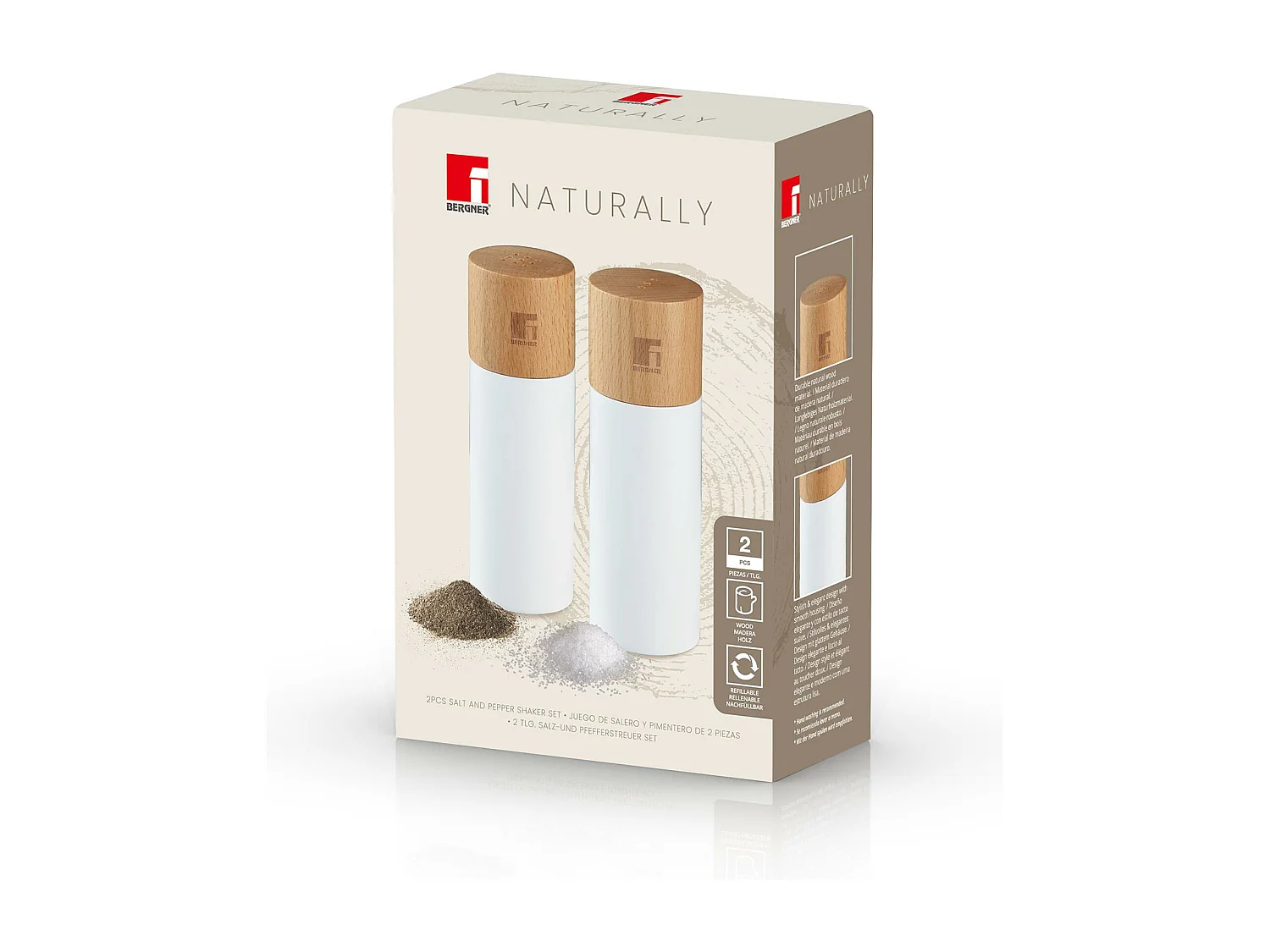 Ensemble salière et poivrière en bois NATURALLY Ø5x15,3 cm Bergner