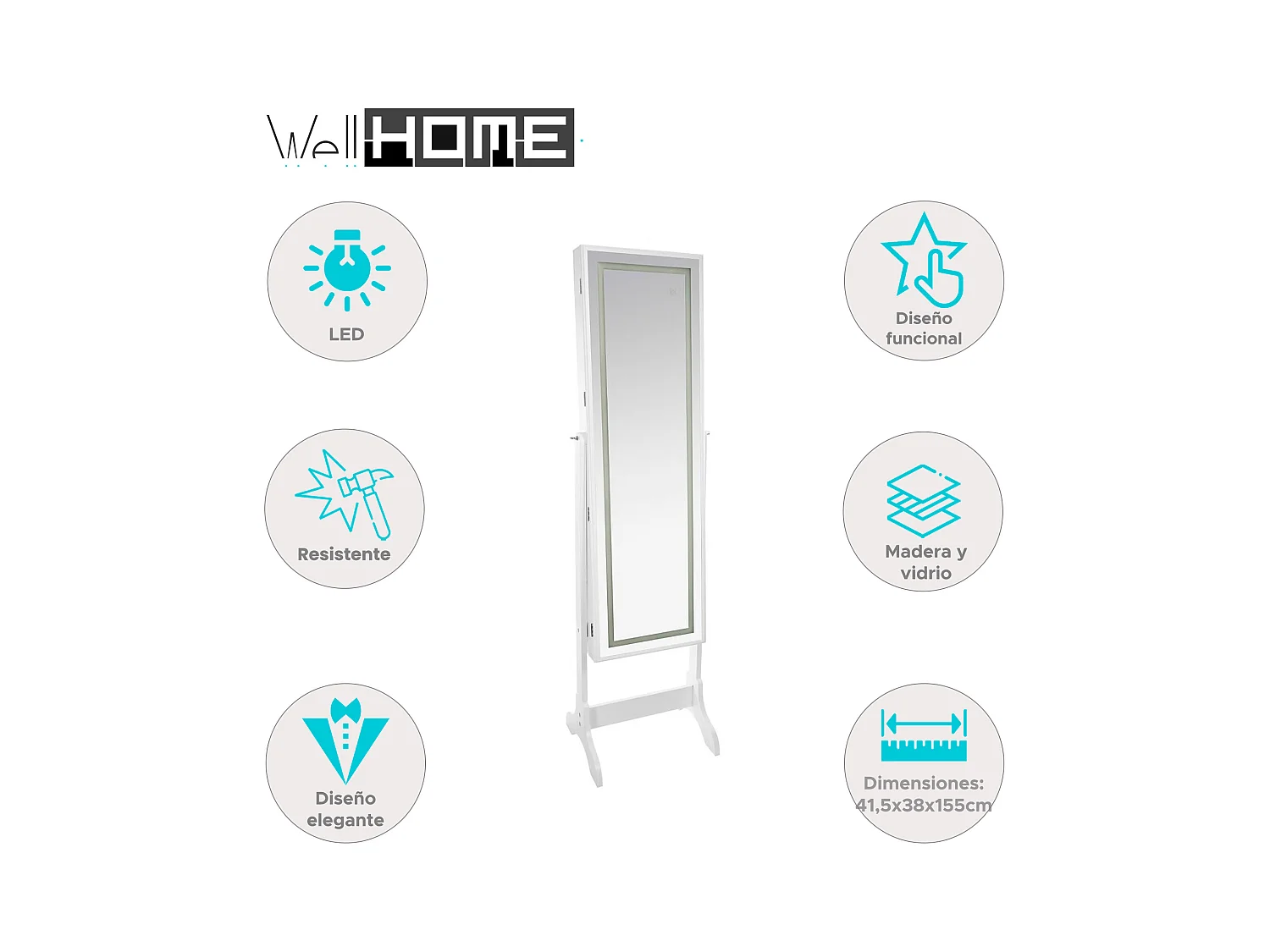 WELL HOME - Meuble à bijoux LED blanc