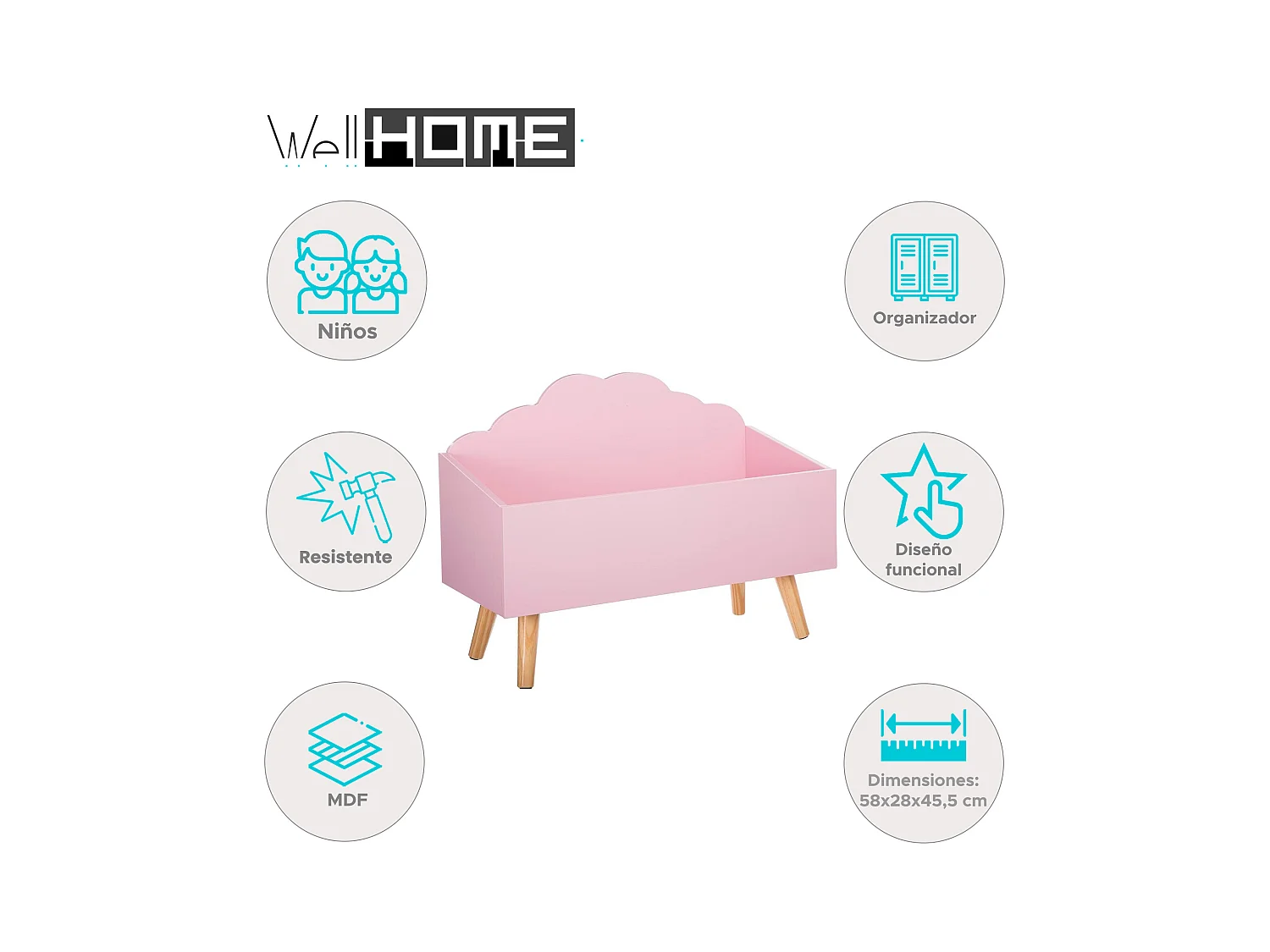 WELL HOME - Malle enfant "nuage" rose.