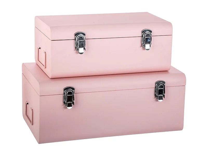 WELL HOME - Lot de 2 malles en métal rose